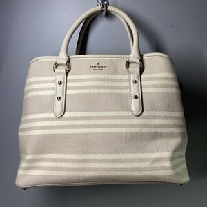 Kate Spade Womens Evangelie Larchmont Avenue Fabric Stripe Leather Satchel Purse